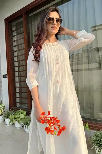 Offwhite malai chanderi cotton co ord set