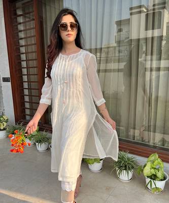 Offwhite malai chanderi cotton co ord set 3