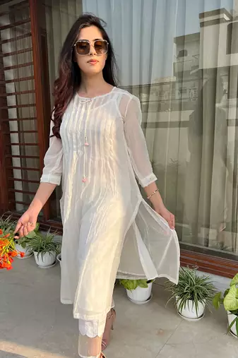 Offwhite malai chanderi cotton co ord set