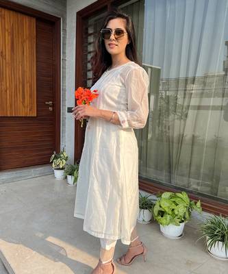 Offwhite malai chanderi cotton co ord set 4