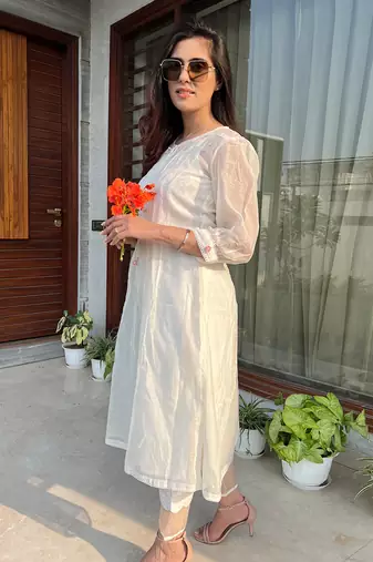 Offwhite malai chanderi cotton co ord set