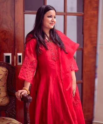 Blood red chanderi anarkali set 2