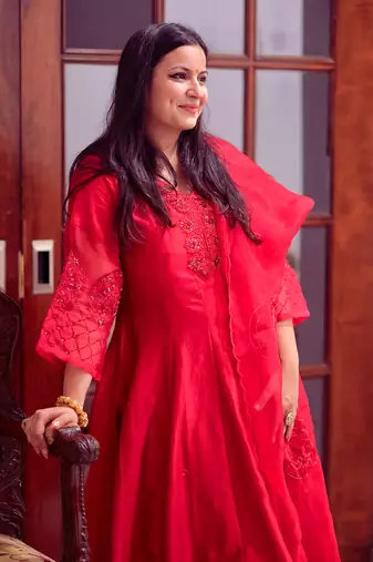 Blood red chanderi anarkali set