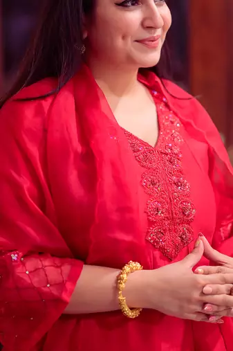 Blood red chanderi anarkali set