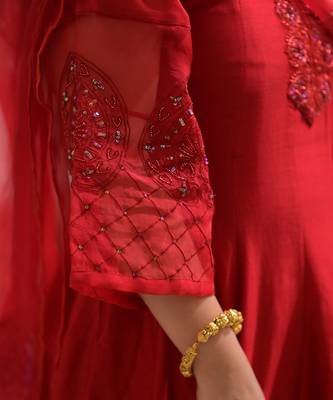 Blood red chanderi anarkali set 4