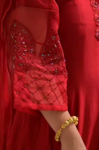 Blood red chanderi anarkali set
