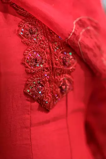 Blood red chanderi anarkali set