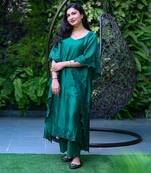 Bottle green chanderi kaftan set