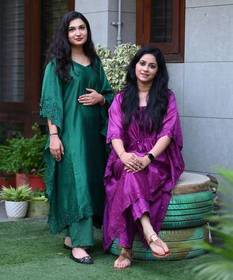 Bottle green chanderi kaftan set 3