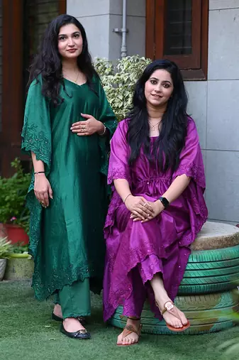 Bottle green chanderi kaftan set