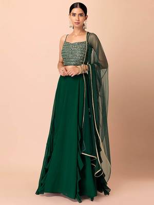 Charming Green Georgette Party Wear Lehenga With Sequins Choli 2