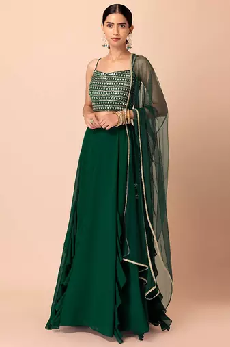 Charming Green Georgette Party Wear Lehenga With Sequins Choli