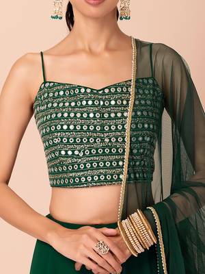 Charming Green Georgette Party Wear Lehenga With Sequins Choli 4