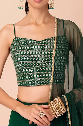 Charming Green Georgette Party Wear Lehenga With Sequins Choli