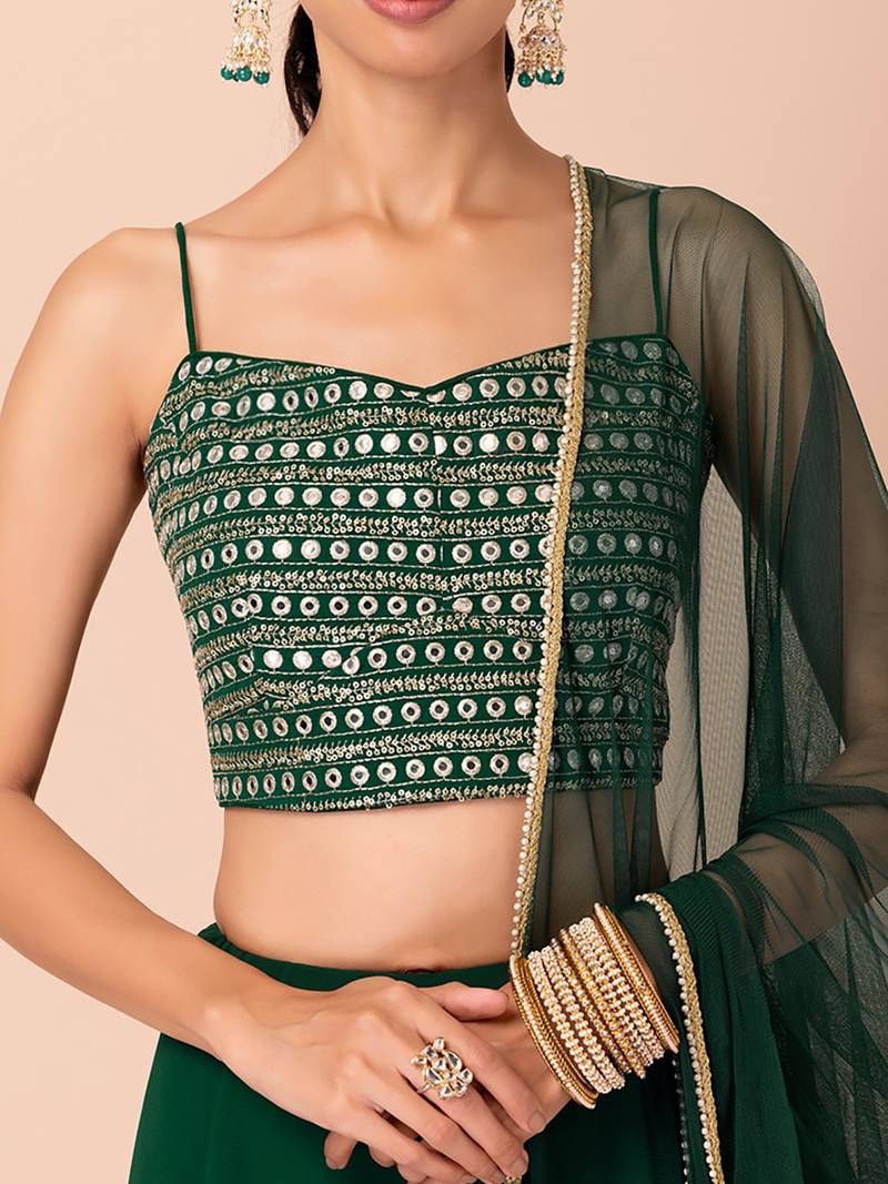 Charming Green Georgette Party Wear Lehenga With Sequins Choli