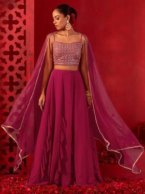 Charming Pink Georgette Party Wear Lehenga With Sequins Choli 7