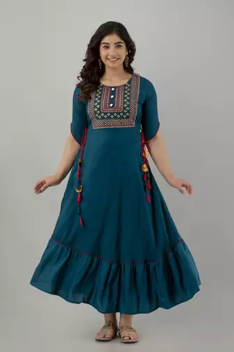 Women Embroidered Anarkali Kurta in Blue