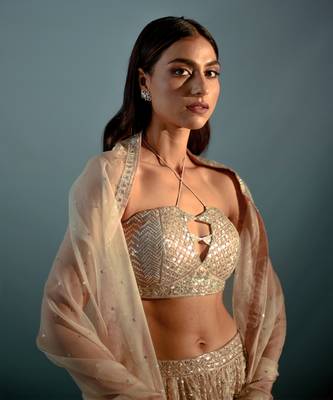 Nude Cream Organza Lehenga Set 3