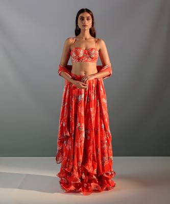 Scarlet Red Georgette Lehenga Set 1