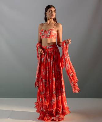 Scarlet Red Georgette Lehenga Set 2