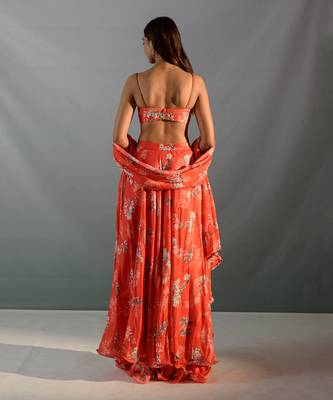 Scarlet Red Georgette Lehenga Set 3