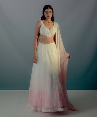 White & Baby Pink Organza Lehenga Set 1