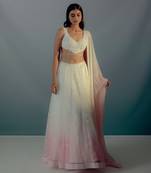 White & Baby Pink Organza Lehenga Set