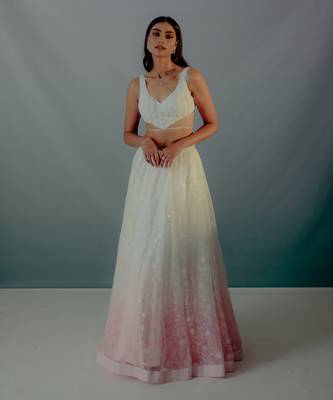 White & Baby Pink Organza Lehenga Set 2