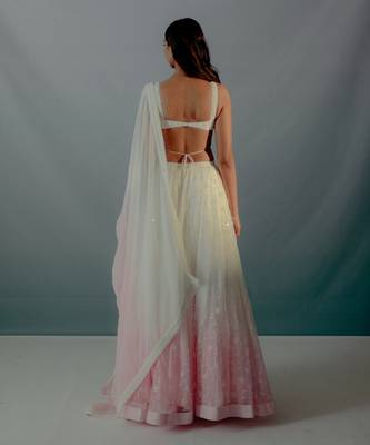 White & Baby Pink Organza Lehenga Set 3