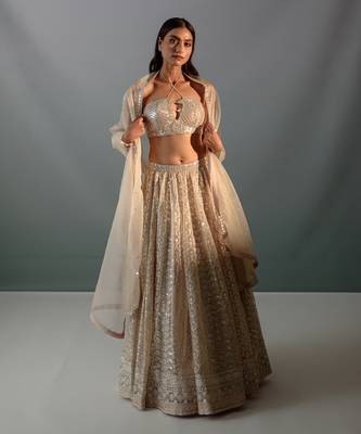 Nude Cream Organza Lehenga Set 4