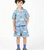 Budding bees boys cotton printed night suit-blue