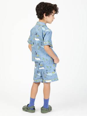 Budding bees boys cotton printed night suit-blue 3