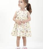 Budding bees blooming petals girls colorful floral printed dress -yellow