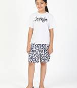 Budding bees girls jungle safari rayon print nightwear set-white