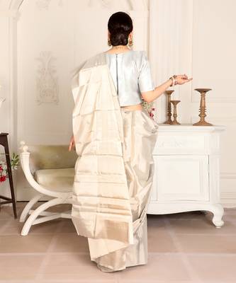 Silver handwoven zari tissue handwoven saree set 2
