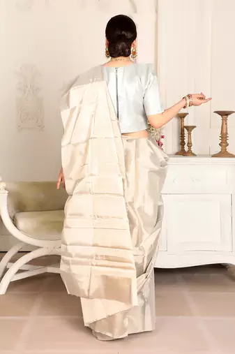 Silver handwoven zari tissue handwoven saree set