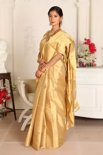 Gold handwoven zari tissue saree set