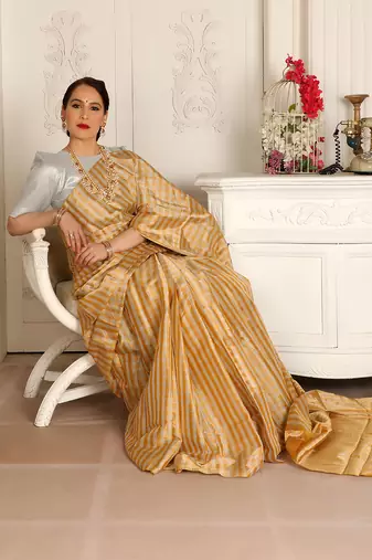 Gold handwoven saree set