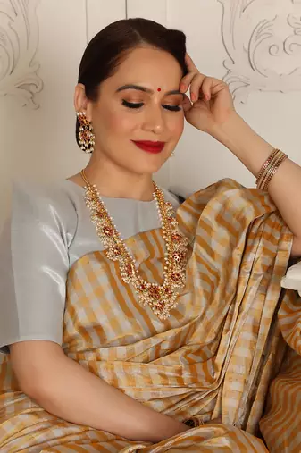 Gold handwoven saree set