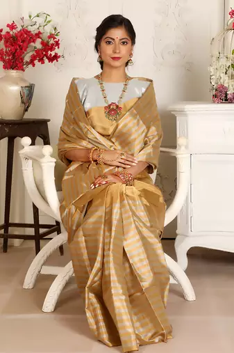 Gold zari tissue handwoven saree set