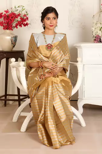 Gold zari tissue handwoven saree set