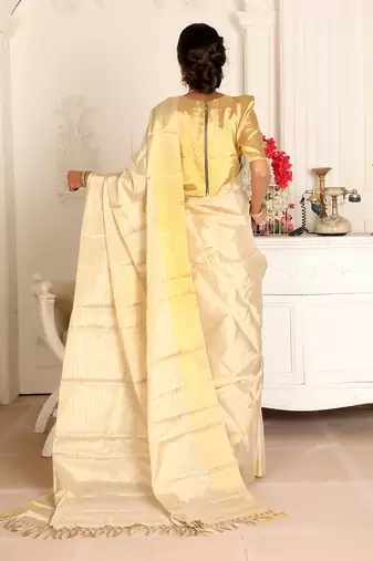 Gold zari tissue saree set
