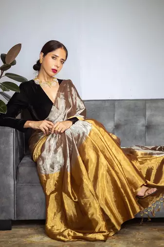 Dark gold handwoven saree set