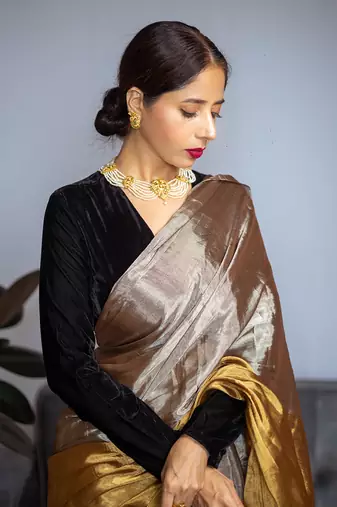 Dark gold handwoven saree set