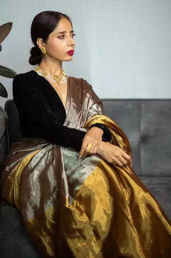 Dark gold handwoven saree set