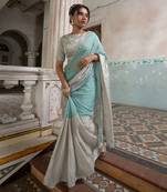 Silver and mint silver tissue saree set