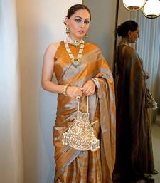 Dark gold zari tissue saree set