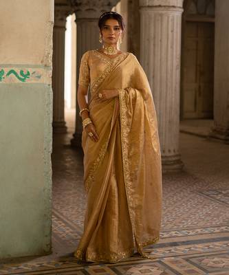 Gold tissue saree set 1
