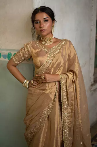 Gold tissue saree set