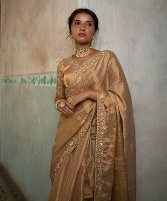 Gold tissue saree set 3